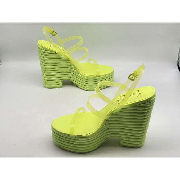 Jessica Simpson Cholenna Neon Yellow Platform Wedge Sandals Women's 7 - Picture 3 of 9